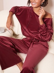 Friends Like These Berry Red Petite Velour Batwing Pyjama Set - Image 2 of 4