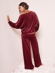 Friends Like These Berry Red Petite Velour Batwing Pyjama Set - Image 3 of 4