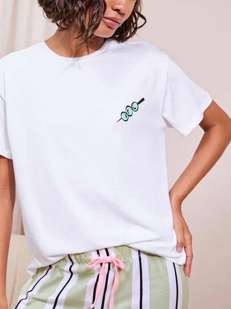 Friends Like These Green Petite Stripe Martini Short Sleeve Pyjamas - Image 4 of 4 Friends Like These Green Petite Stripe Martini Short Sleeve Pyjamas - Image 4 of 4