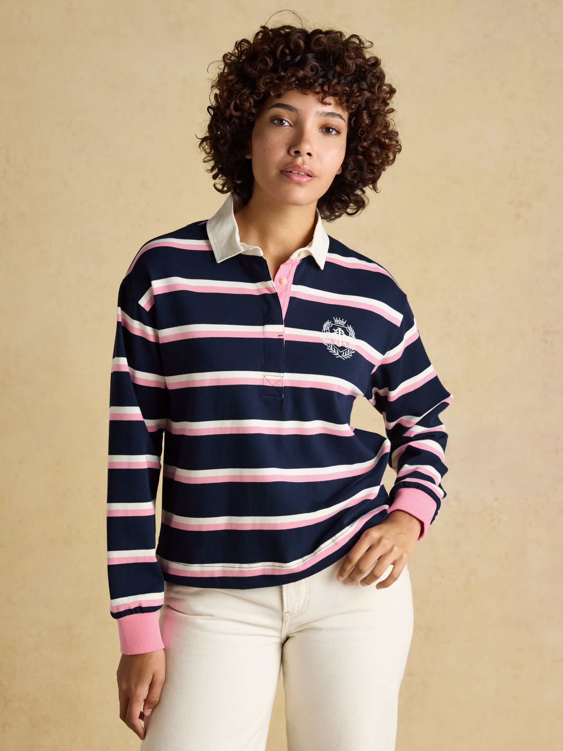 Joules Women's Navy & Pink Stripe Lara Rugby Shirt
