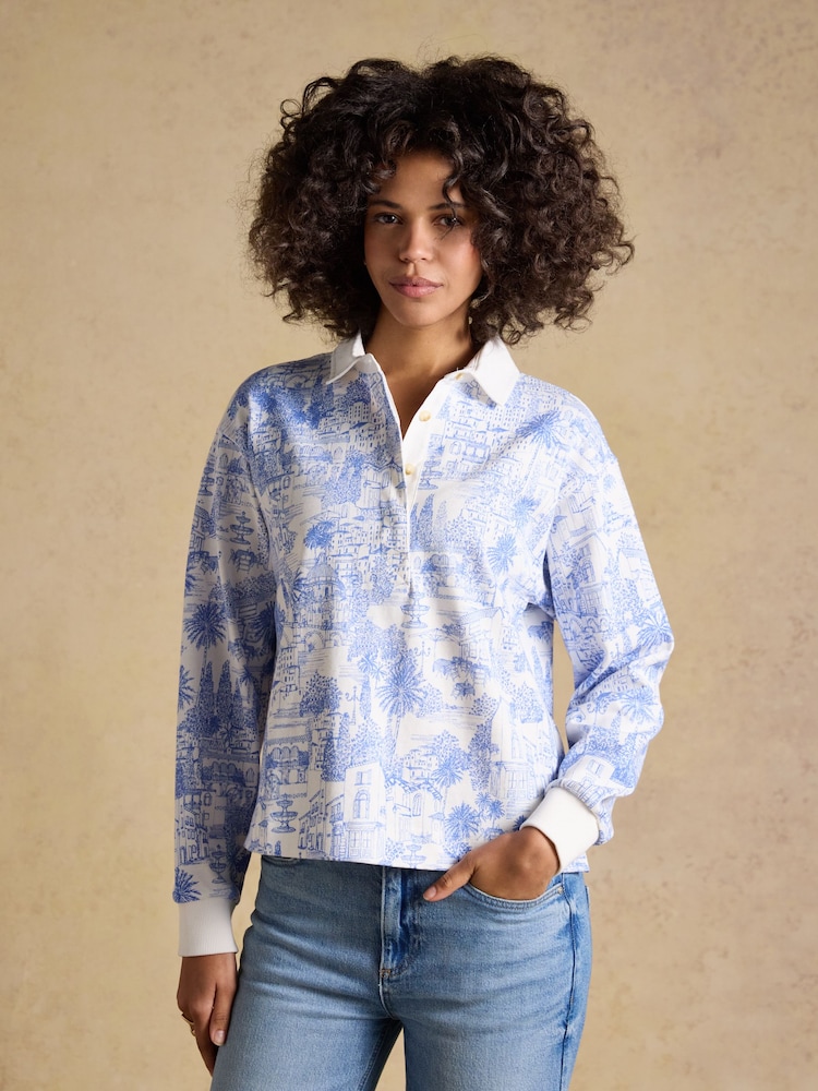 Joules Lara Blue Toile Print Striped Rugby Shirt - Image 1 of 9