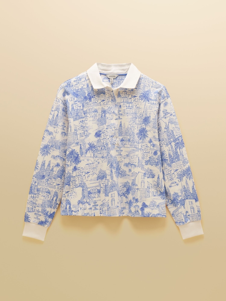 Joules Lara Blue Toile Print Striped Rugby Shirt - Image 9 of 9