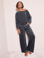 Friends Like These Grey Velour Batwing Pyjama Set - Image 1 of 4