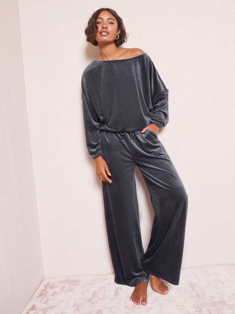 Friends Like These Grey Velour Batwing Pyjama Set - Image 1 of 4
