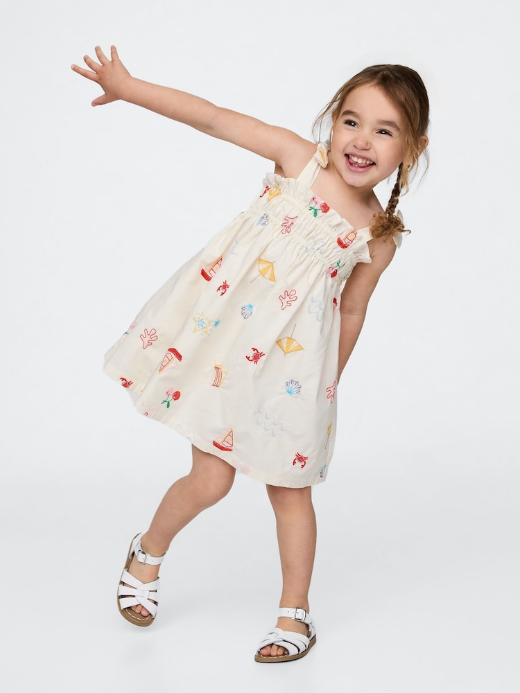 Gap Cream Print Sleeveless Smocked Bow-Strap Dress (6mths-5yrs) - Image 1 of 1