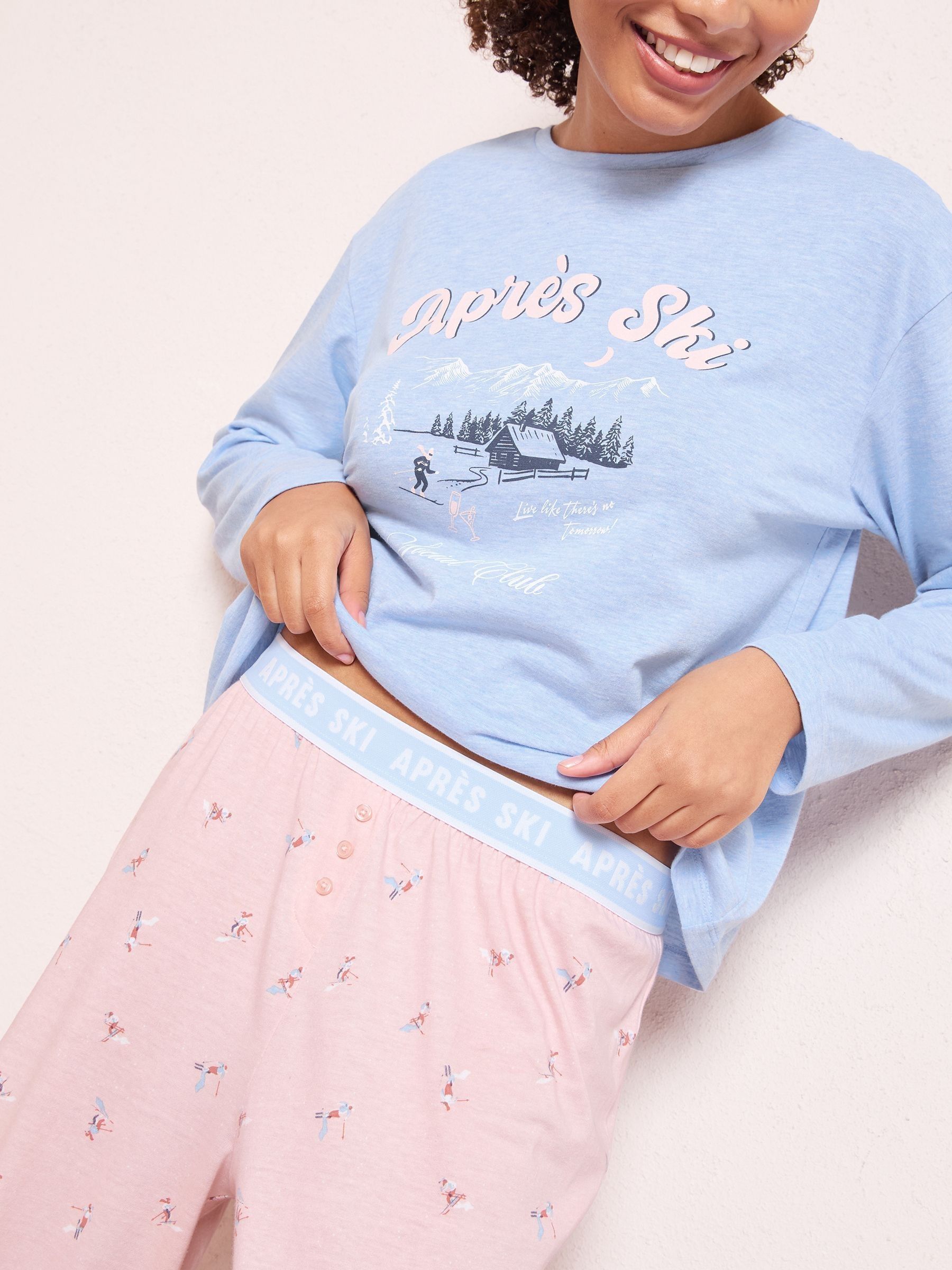 Hanes Women's Long Sleeve Sleep Set - Tee & Pants Pajamas, Bluebird Print, Size S