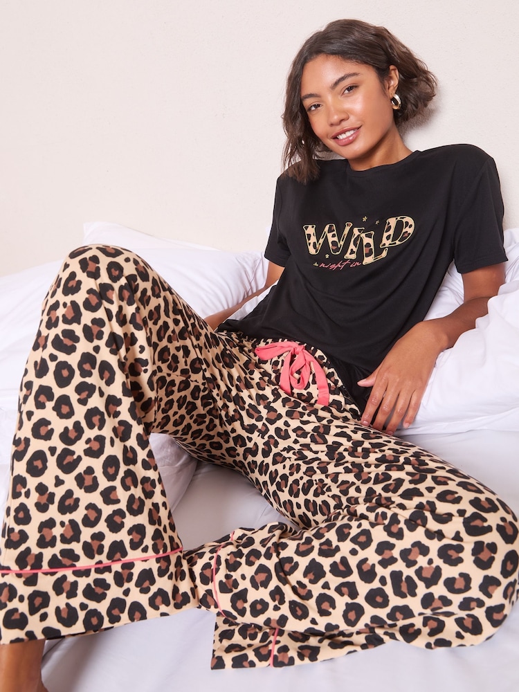 Friends Like These Brown Wild Night In Pyjamas Set - Image 1 of 4 Friends Like These Brown Wild Night In Pyjamas Set - Image 1 of 4