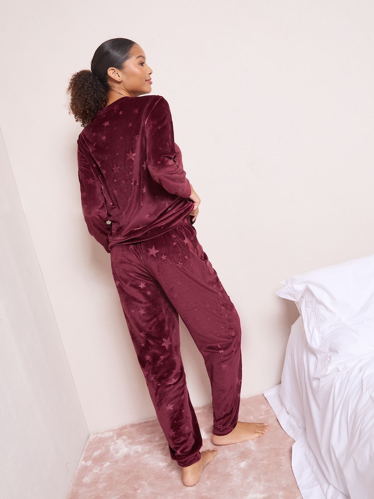 Friends Like These Burgundy Red Star Embossed Nightwear Set - Image 4 of 4 Friends Like These Burgundy Red Star Embossed Nightwear Set - Image 4 of 4