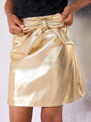 Lipsy Gold PU Bow Skirt (9-16yrs) - Image 2 of 4