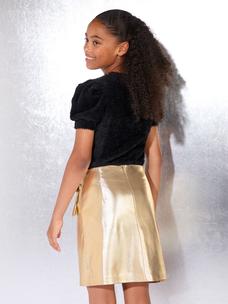 Lipsy Gold PU Bow Skirt (9-16yrs) - Image 4 of 4 Lipsy Gold PU Bow Skirt (9-16yrs) - Image 4 of 4