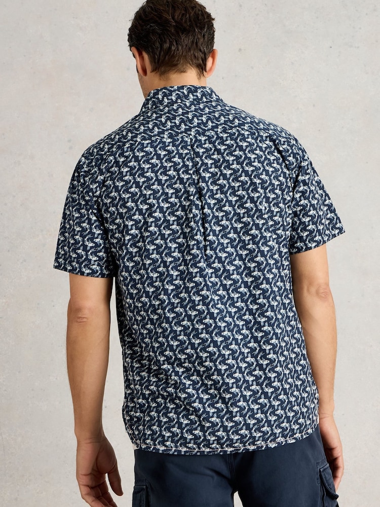 White Stuff Blue Finsbury Koi Printed 100% Organic Cotton Shirt - Image 2 of 4