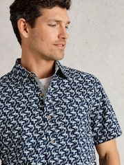 White Stuff Blue Finsbury Koi Printed 100% Organic Cotton Shirt - Image 4 of 4