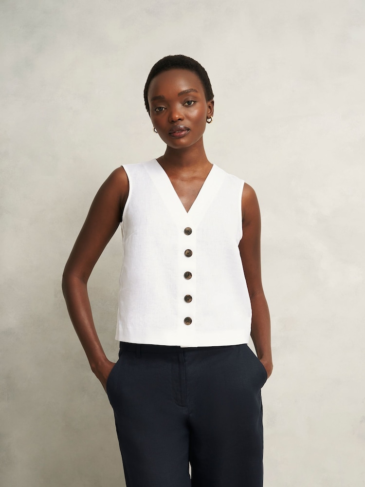 Hobbs White Kaylee 100% Linen Top - Image 1 of 4 Hobbs White Kaylee 100% Linen Top - Image 1 of 4