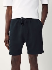 Navy Textured Geometric Pattern Jersey Shorts - Image 1 of 9