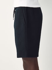 Navy Textured Geometric Pattern Jersey Shorts - Image 3 of 9