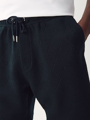 Navy Textured Geometric Pattern Jersey Shorts - Image 5 of 9