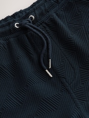 Navy Textured Geometric Pattern Jersey Shorts - Image 7 of 9