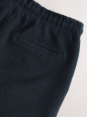 Navy Textured Geometric Pattern Jersey Shorts - Image 8 of 9