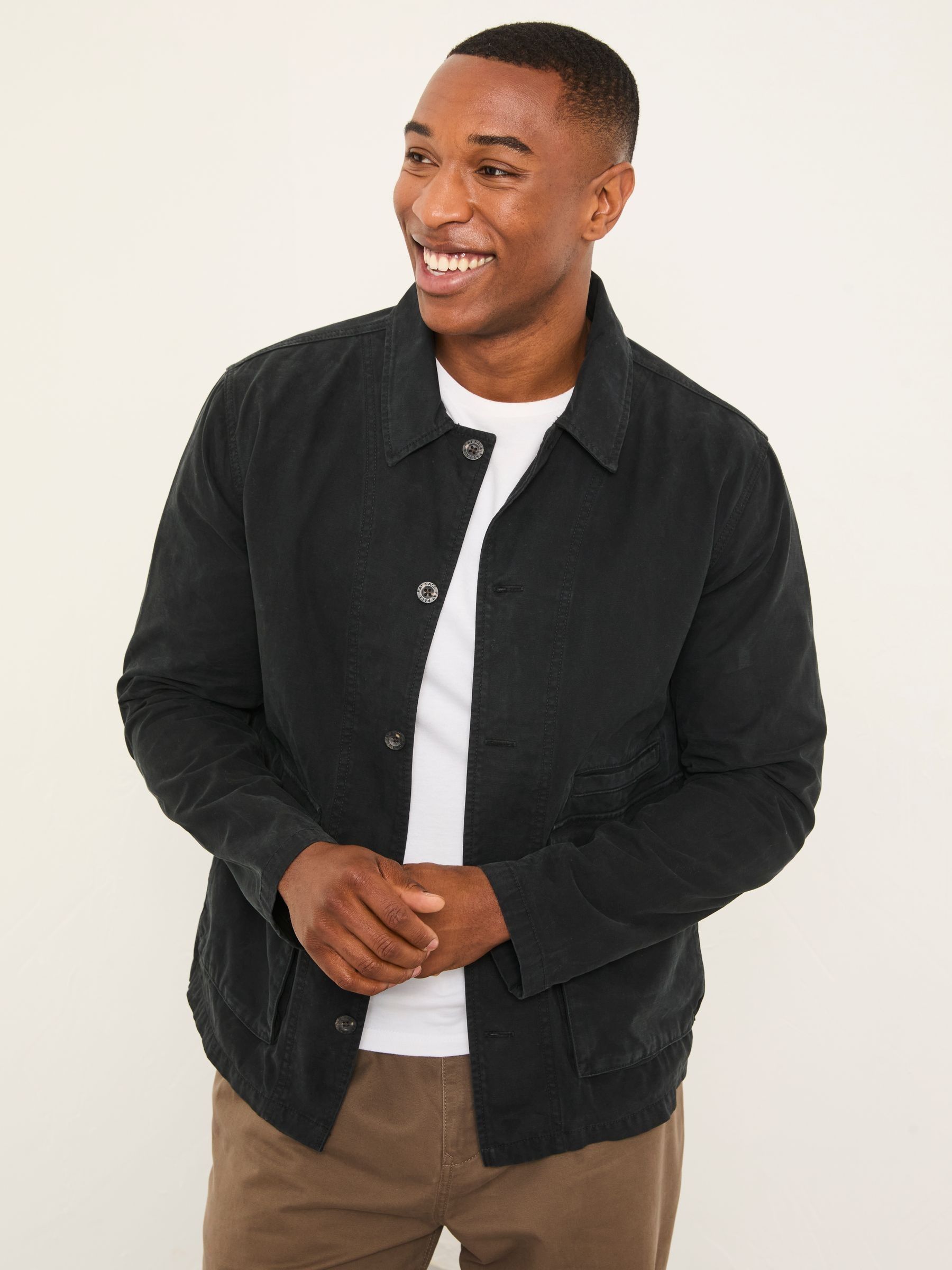 Buy FatFace Washed Black Garment Dye Worker Cotton Jacket from