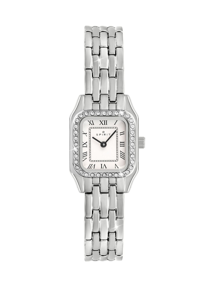 Spirit Ladies Square Silver Tone Stone Set Bracelet Watch - Image 1 of 4