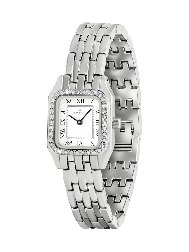 Spirit Ladies Square Silver Tone Stone Set Bracelet Watch - Image 2 of 4