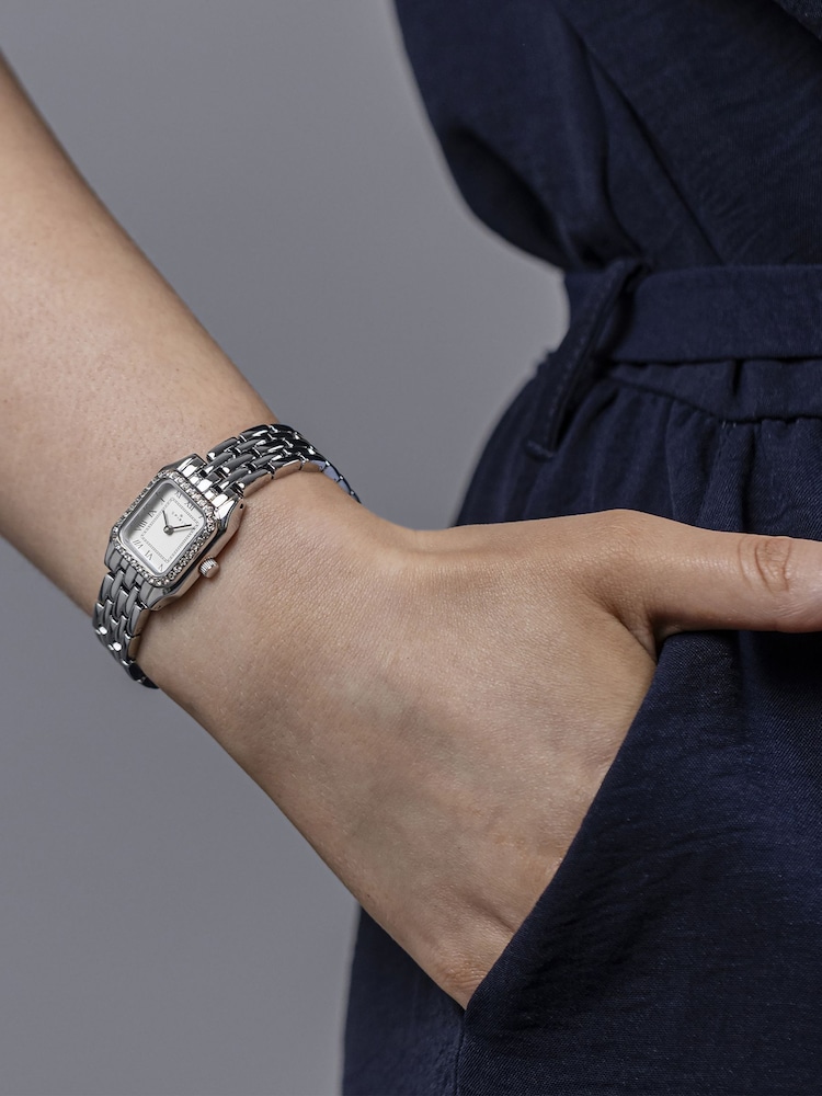 Spirit Ladies Square Silver Tone Stone Set Bracelet Watch - Image 4 of 4