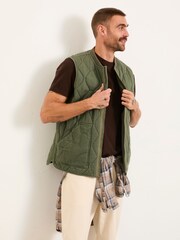 FatFace Lambourn Khaki Green Quilted Gilet - Image 2 of 8