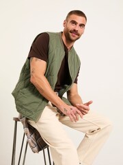 FatFace Lambourn Khaki Green Quilted Gilet - Image 6 of 8