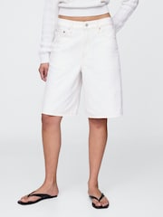 Gap White 11"" Mid Rise UltraSoft Longline Denim Shorts - Image 1 of 5