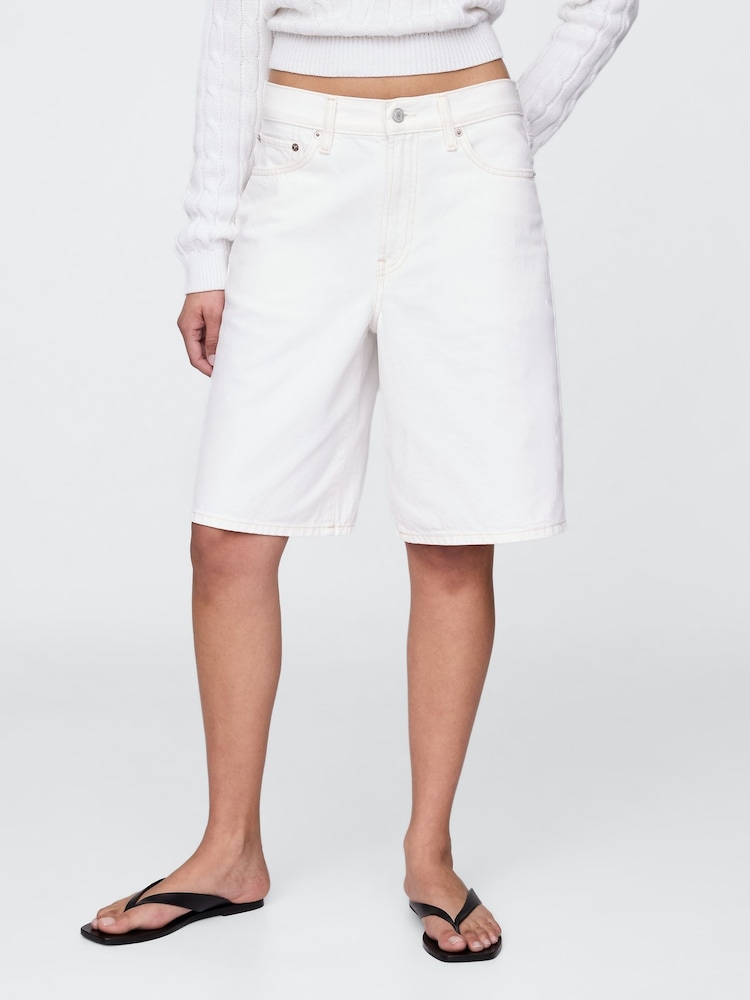 Gap White 11"" Mid Rise UltraSoft Longline Denim Shorts - Image 1 of 5