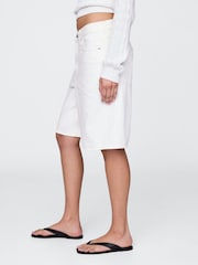 Gap White 11"" Mid Rise UltraSoft Longline Denim Shorts - Image 3 of 5