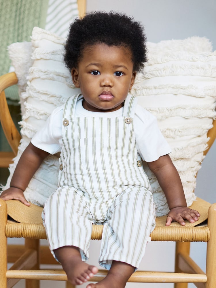 The Little Tailor Baby Green Woven Dungaree and T-Shirt Set - Image 1 of 10