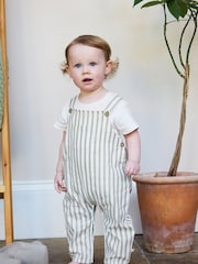 The Little Tailor Baby Green Woven Dungaree and T-Shirt Set - Image 3 of 10