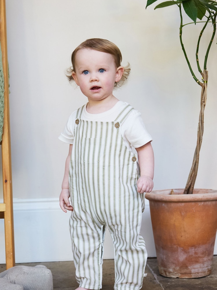 The Little Tailor Baby Green Woven Dungaree and T-Shirt Set - Image 3 of 10