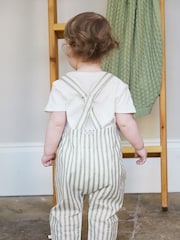 The Little Tailor Baby Green Woven Dungaree and T-Shirt Set - Image 4 of 10