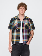 Gap Black/Yellow Check Mixed Check Oxford Short Sleeve Shirt - Image 1 of 5