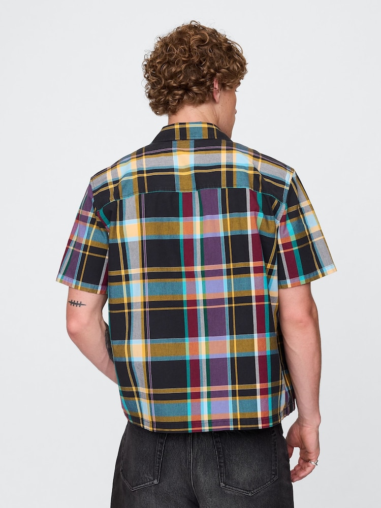 Gap Black/Yellow Check Mixed Check Oxford Short Sleeve Shirt - Image 2 of 5