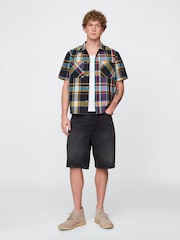 Gap Black/Yellow Check Mixed Check Oxford Short Sleeve Shirt - Image 3 of 5