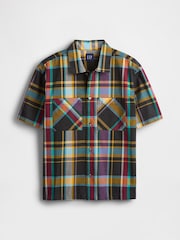 Gap Black/Yellow Check Mixed Check Oxford Short Sleeve Shirt - Image 4 of 5
