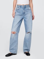 Gap Blue Distressed High Waisted Barrel Jeans - Image 1 of 8