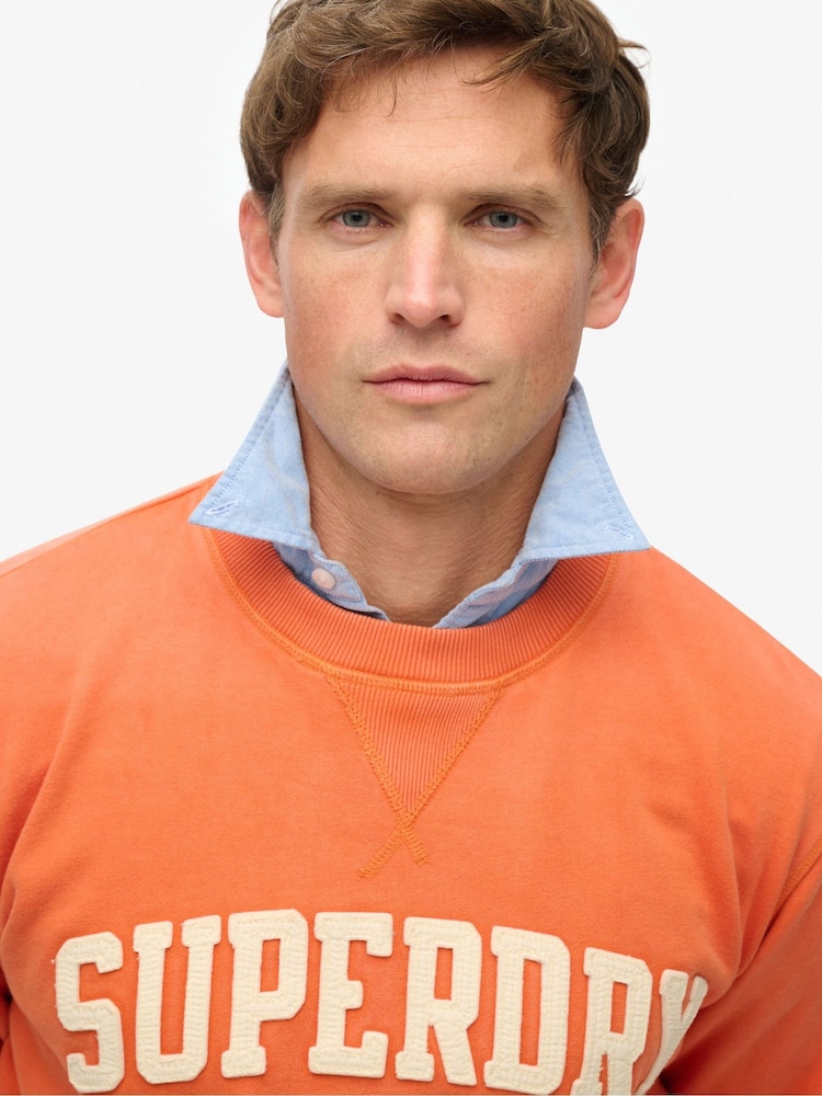 Superdry Orange Vintage Athletic Crew 100% Cotton Sweatshirt - Image 4 of 5