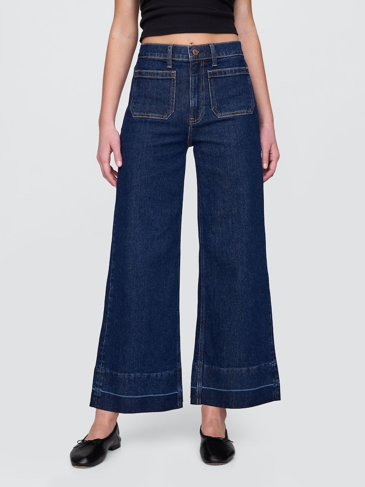 Gap Blue High Waisted Stride Wide-Leg Ankle Jeans - Image 1 of 6