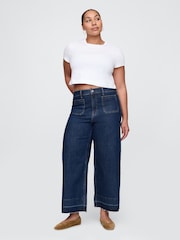 Gap Blue High Waisted Stride Wide-Leg Ankle Jeans - Image 4 of 6