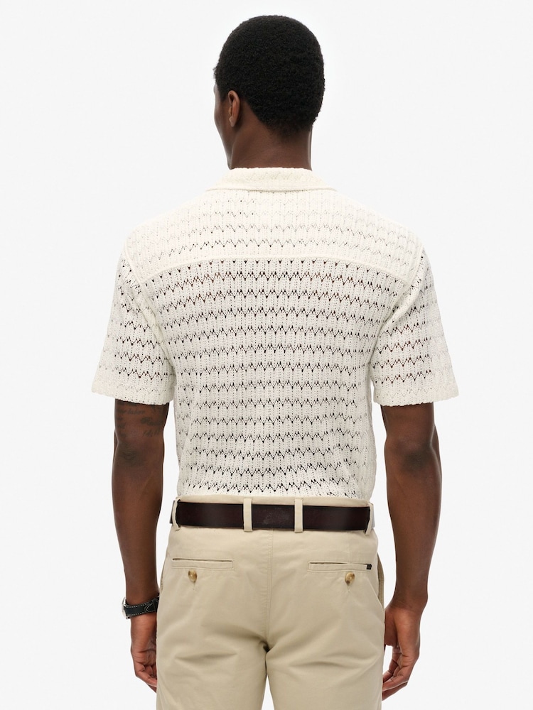 SUPERDRY White SUPERDRY Knitted Texture Shirt - Image 2 of 4