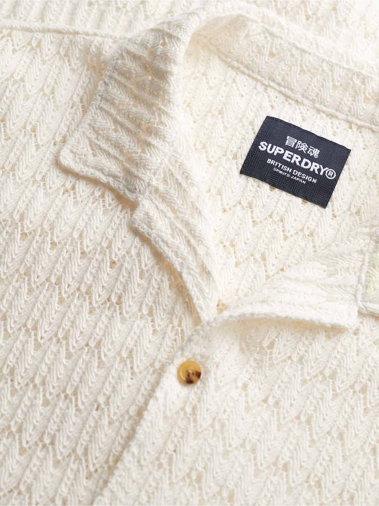SUPERDRY White SUPERDRY Knitted Texture Shirt - Image 4 of 4 SUPERDRY White SUPERDRY Knitted Texture Shirt - Image 4 of 4