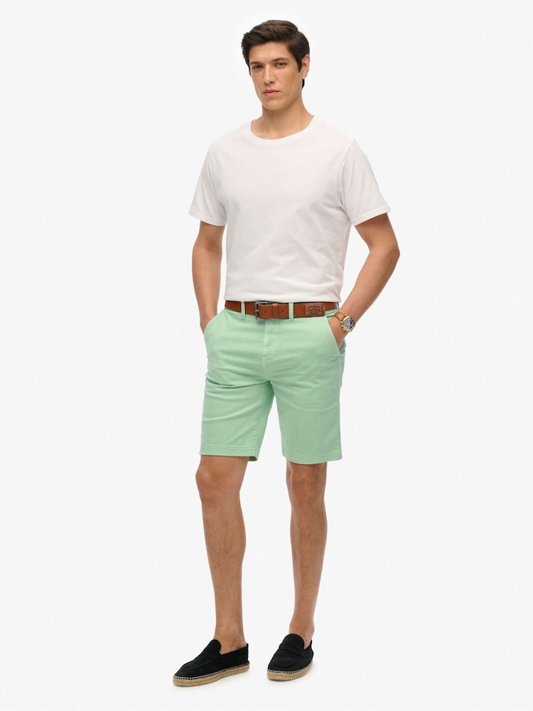 Superdry Green Officer Chino Shorts - Image 1 of 7 Superdry Green Officer Chino Shorts - Image 1 of 7