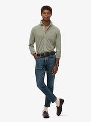 Superdry Green Vintage Destroy Pique Long Sleeve 100% Cotton Shirt - Image 2 of 5