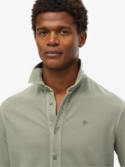 Superdry Green Vintage Destroy Pique Long Sleeve 100% Cotton Shirt - Image 3 of 5