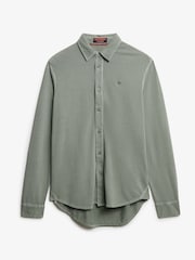 Superdry Green Vintage Destroy Pique Long Sleeve 100% Cotton Shirt - Image 4 of 5