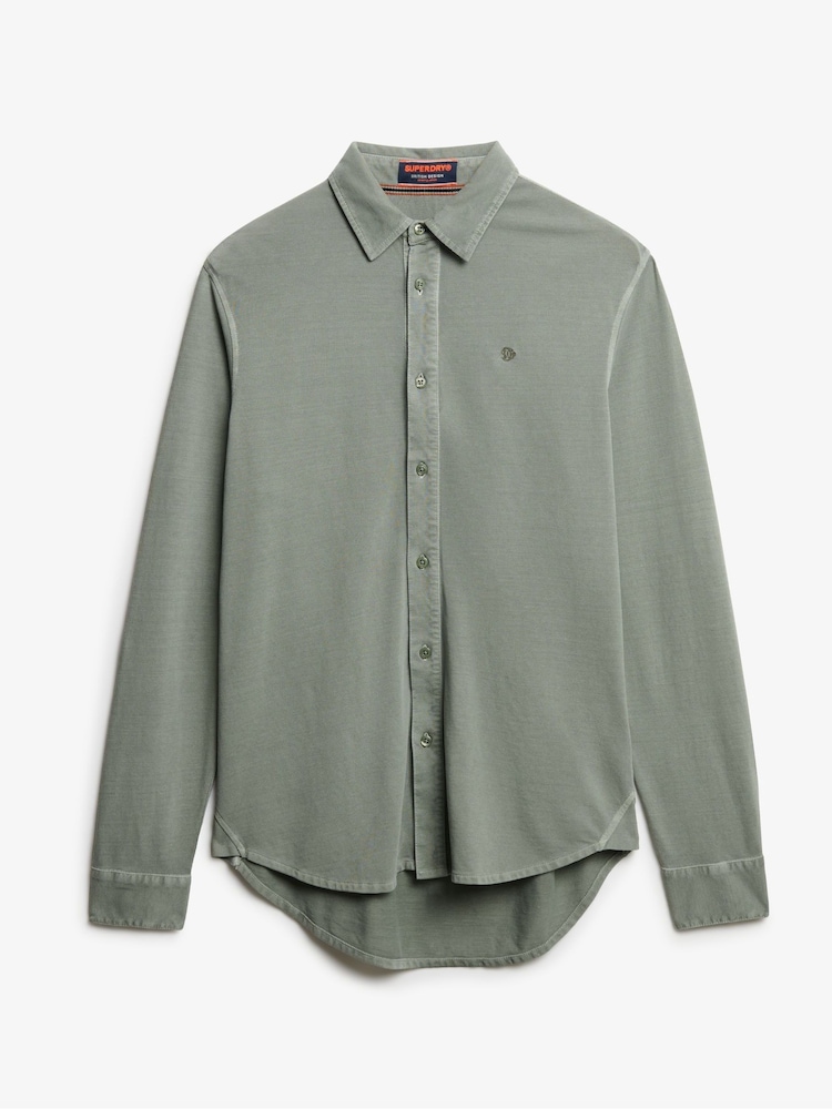 Superdry Green Vintage Destroy Pique Long Sleeve 100% Cotton Shirt - Image 4 of 5